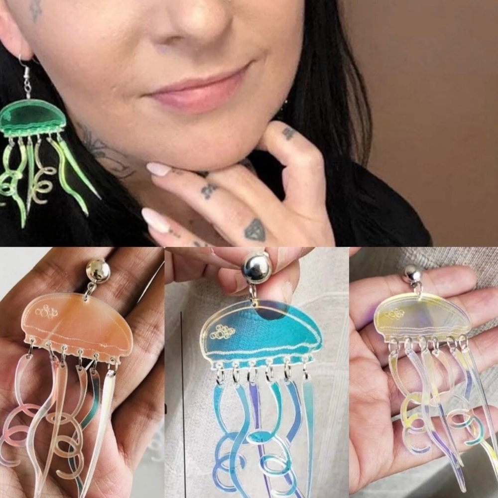 Funky Color Changing Jellyfish Earrings Statement - Picture 2 of 5